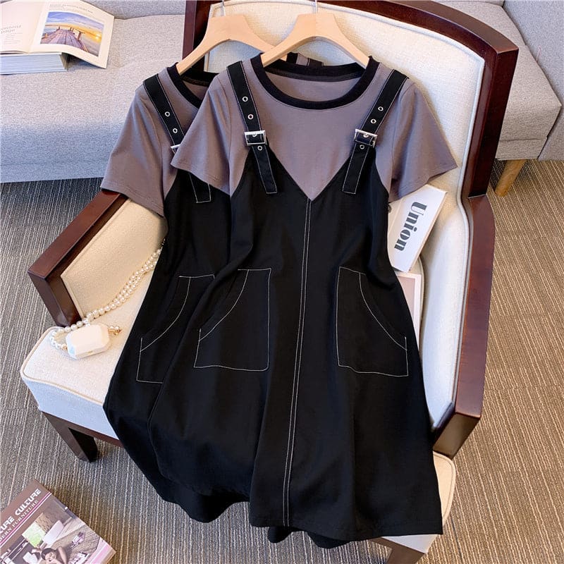 L-4XL Lemon Fake Two Pieces Dress