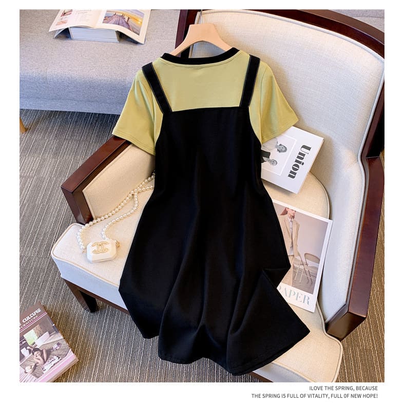 L-4XL Lemon Fake Two Pieces Dress