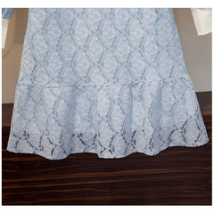 L-4XL Plus Size Blue/Green Hollow Out Lace Ruffle Sweet Dress