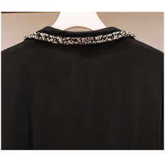 L-5XL Plus Size Vintage Long Sleeve Tweed Black Dress