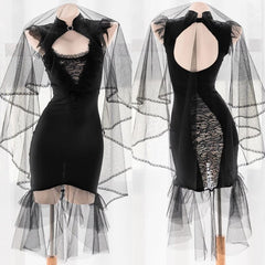 Lace Flower Princess Black Gothic Hollow Backless Lingerie Dress