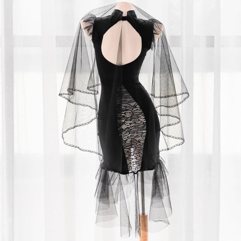 Lace Flower Princess Black Gothic Hollow Backless Lingerie Dress