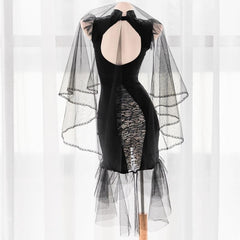 Lace Flower Princess Black Gothic Hollow Backless Lingerie Dress