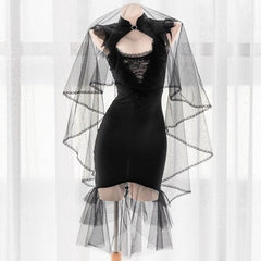 Lace Flower Princess Black Gothic Hollow Backless Lingerie Dress