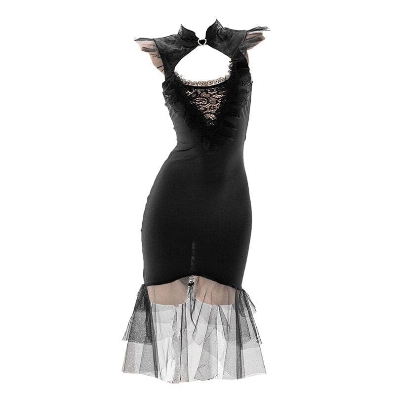 Lace Flower Princess Black Gothic Hollow Backless Lingerie Dress