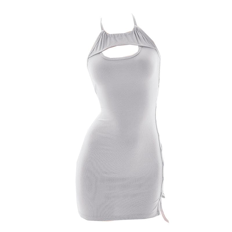 Lace up Side Hollow Out Gray Dress Lingerie SetO N90