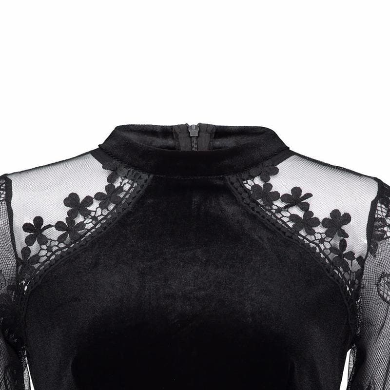 Long Sleeves Lace Velvet Dress