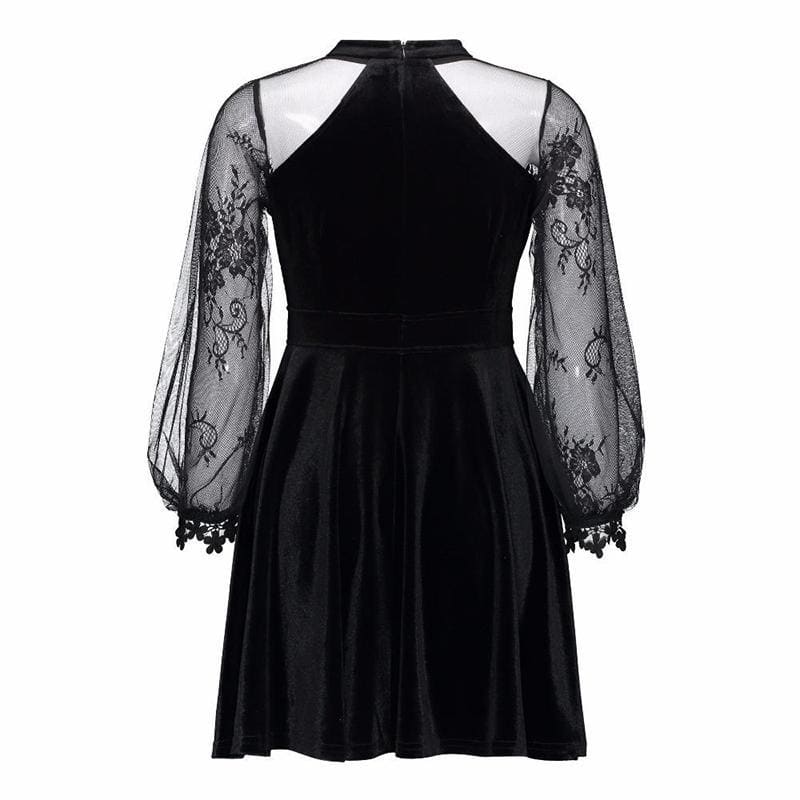 Long Sleeves Lace Velvet Dress