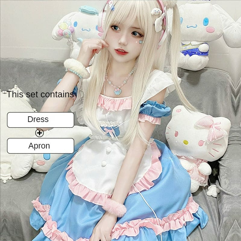 Lovely Candy Pink Blue Sweet Maid Dress