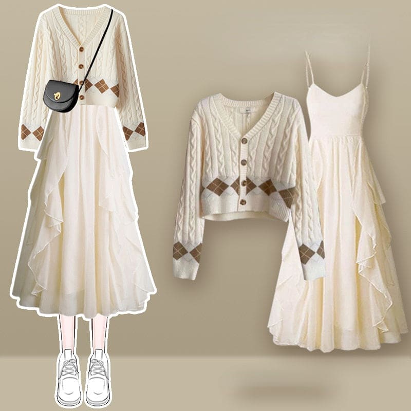 Lovely Kawaii Cardigan Sweater Dress Set