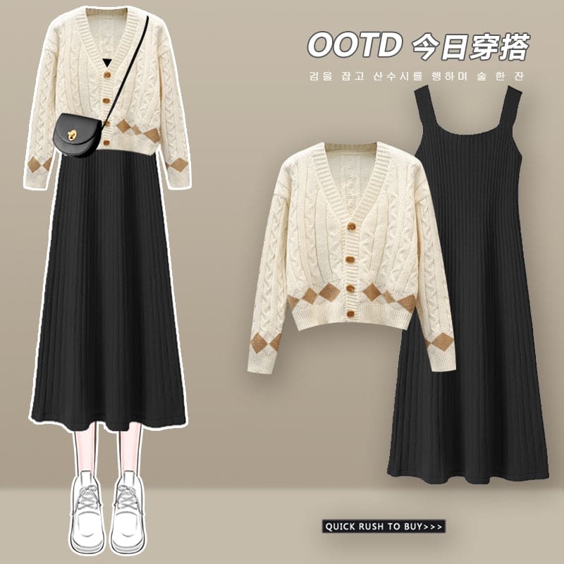 Lovely Kawaii Cardigan Sweater Dress Set