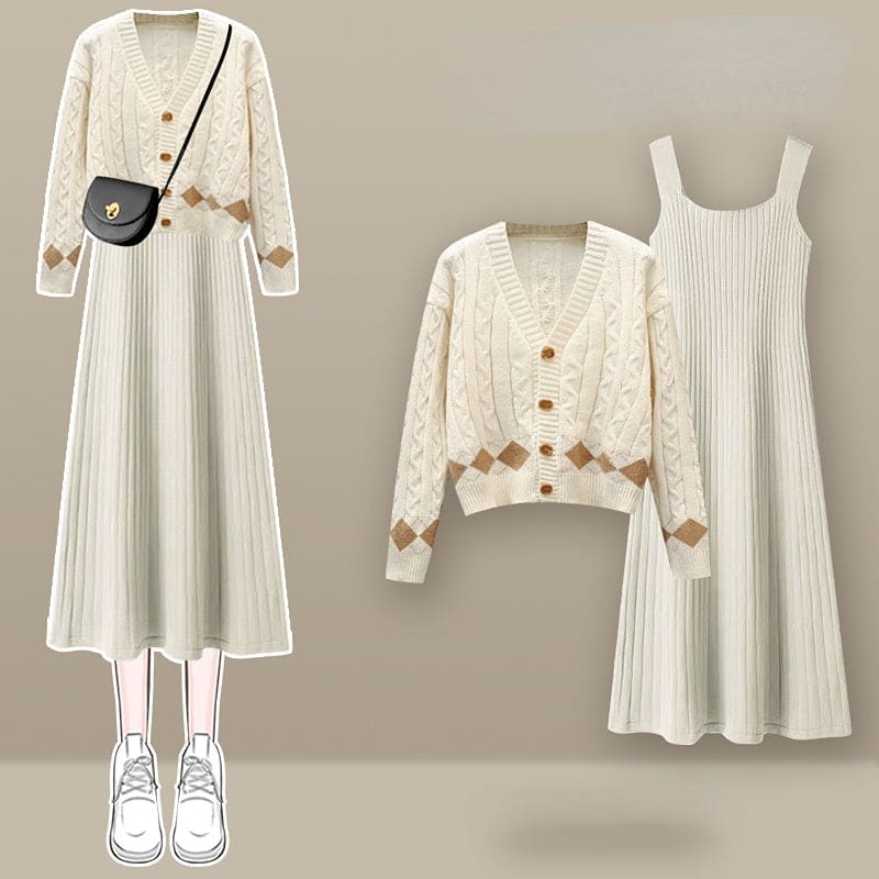 Lovely Kawaii Cardigan Sweater Dress Set