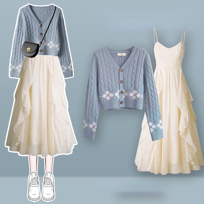 Lovely Kawaii Cardigan Sweater Dress Set