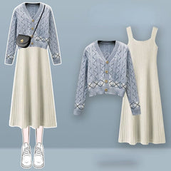 Lovely Kawaii Cardigan Sweater Dress Set