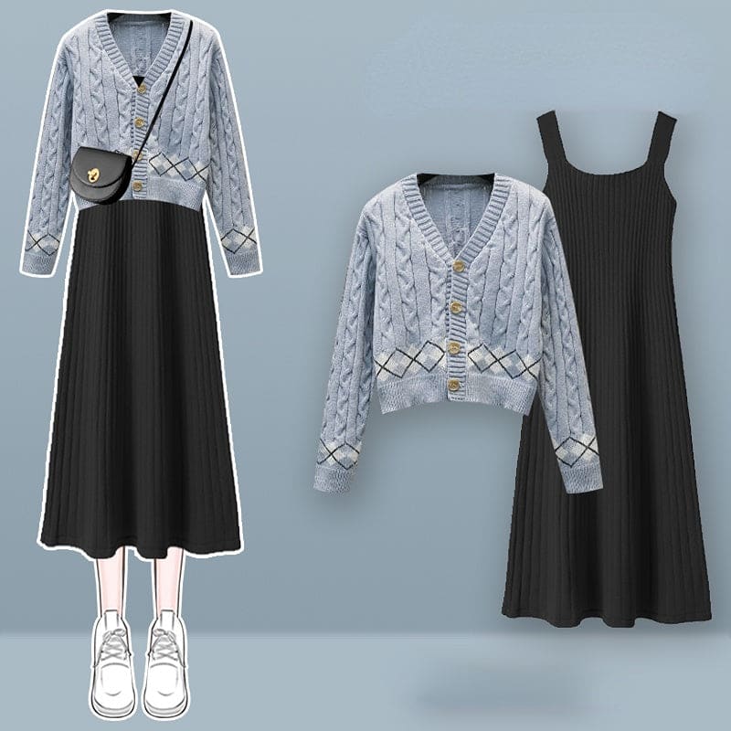 Lovely Kawaii Cardigan Sweater Dress Set