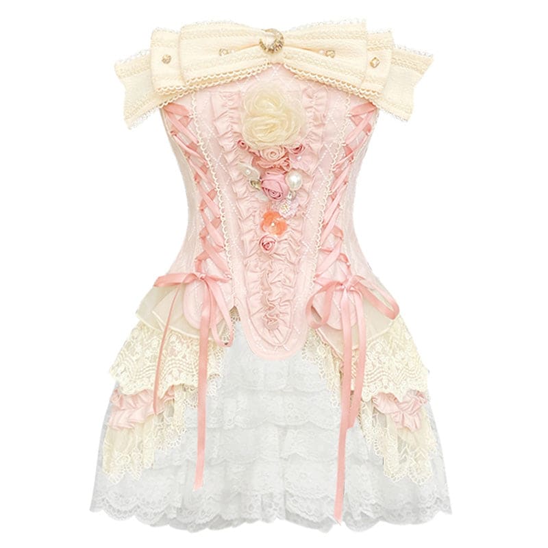 Lovely Kawaii Princess Style Peach Lace Up Moon Corset Dress