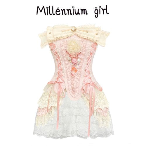 Lovely Kawaii Princess Style Peach Lace Up Moon Corset Dress