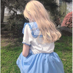 Lovely Sweet Fashion Girl Pastel Blue Dress