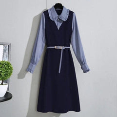 M-4XL Plus Size Fake Two-Piece Ruffled Mid-length Dress