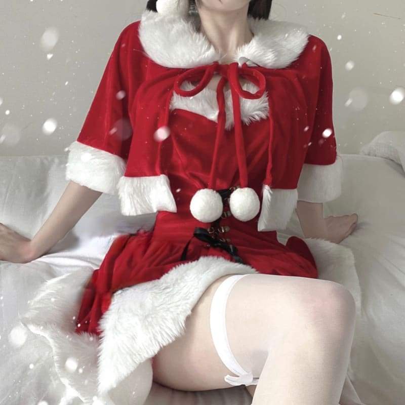 M-XL Kawaii Red Christmas Santa Dress and Cape