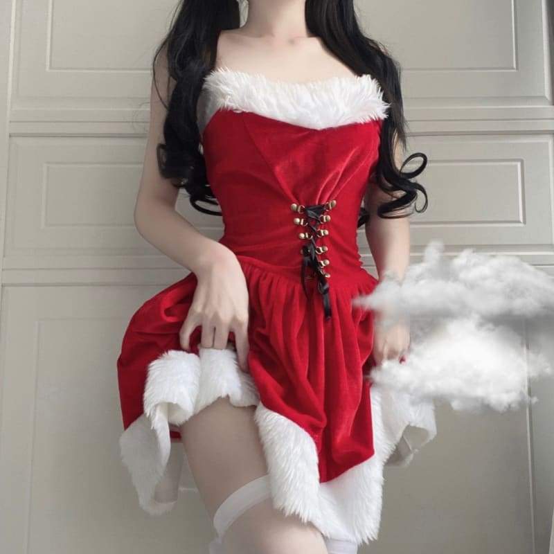M-XL Kawaii Red Christmas Santa Dress and Cape