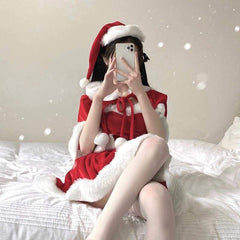 M-XL Kawaii Red Christmas Santa Dress and Cape