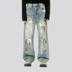 Medium rise graffiti fashion men's jeans