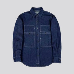 Medium stripes casual worker men's denim shirt
