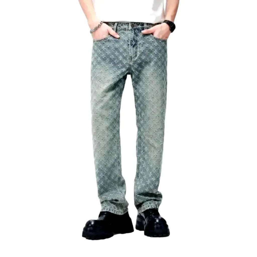 Mid-waist embroidered jeans for men