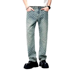 Mid-waist embroidered jeans for men