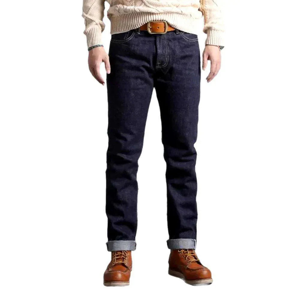 Mid-waistline slim self-edge jeans for men