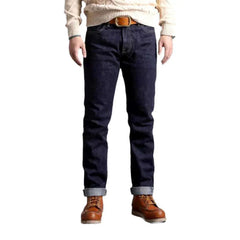 Mid-waistline slim self-edge jeans for men