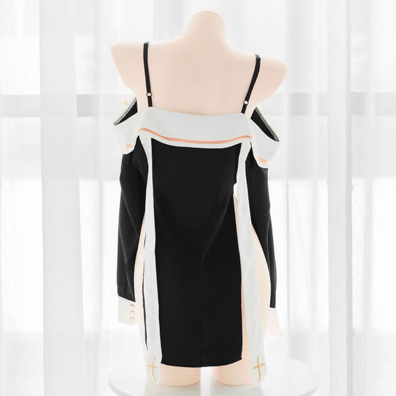 Nun Style Sailor Suspenders Cross Long Sleeves Lingerie Dress EE0957