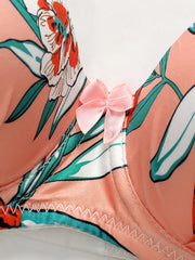 party print 2-piece braissere fashionable Island vacation pull up women's lingerie