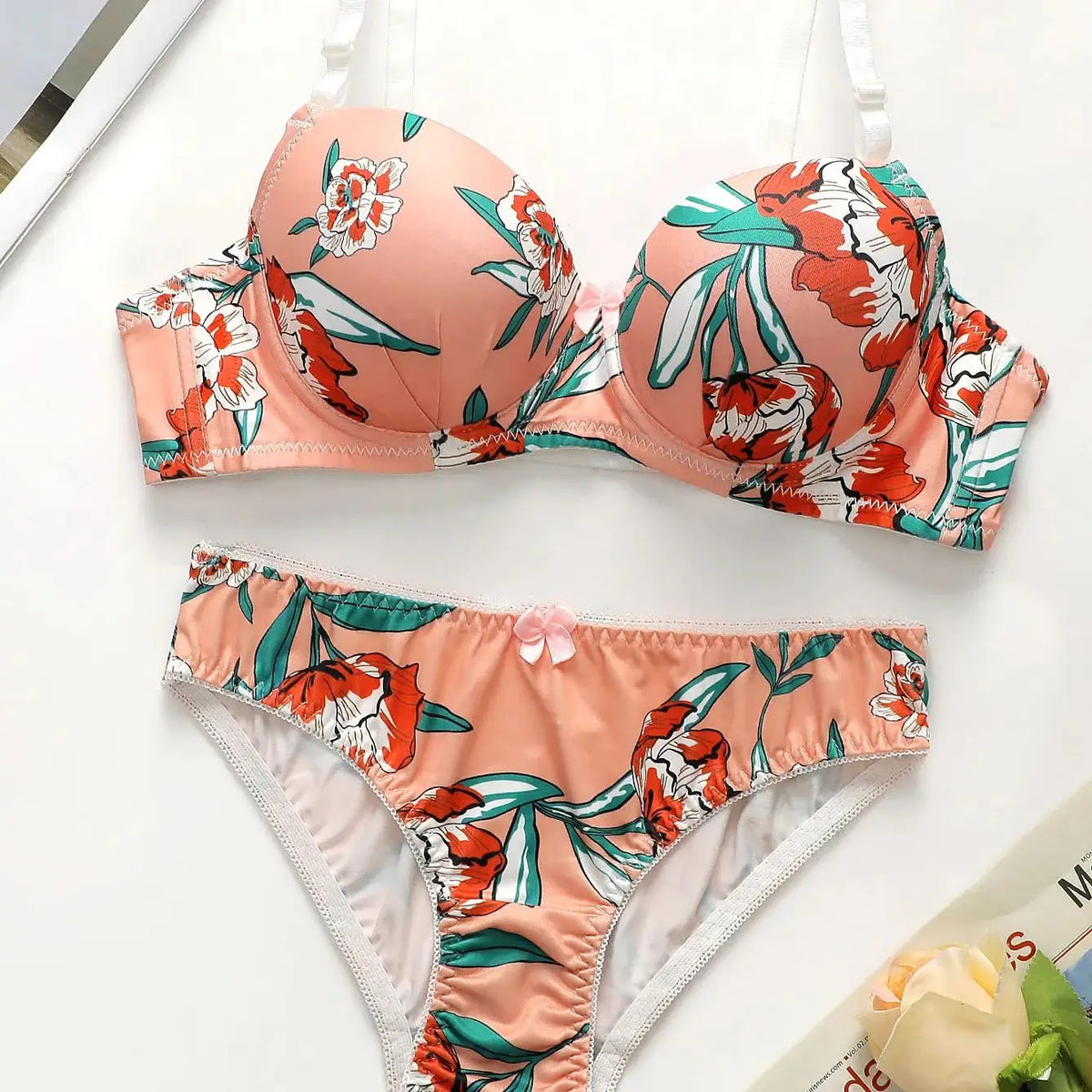 party print 2-piece braissere fashionable Island vacation pull up women's lingerie