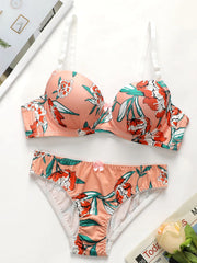 party print 2-piece braissere fashionable Island vacation pull up women's lingerie