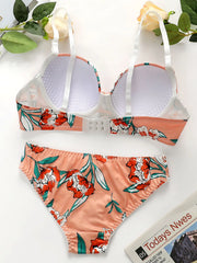 party print 2-piece braissere fashionable Island vacation pull up women's lingerie