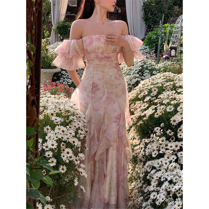 Pink Flora Elegant Midi Dress