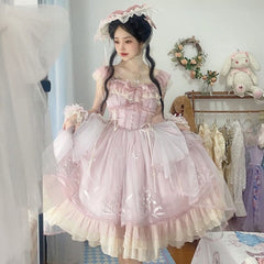 Pink Lily Vintage Style Lace-up Princess Lolita Dress MK19456