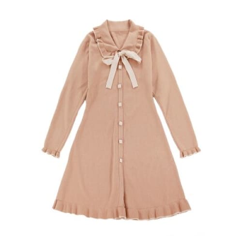 Pink/Beige Korean Elegant Princess Sweet Bow Knitted Dress
