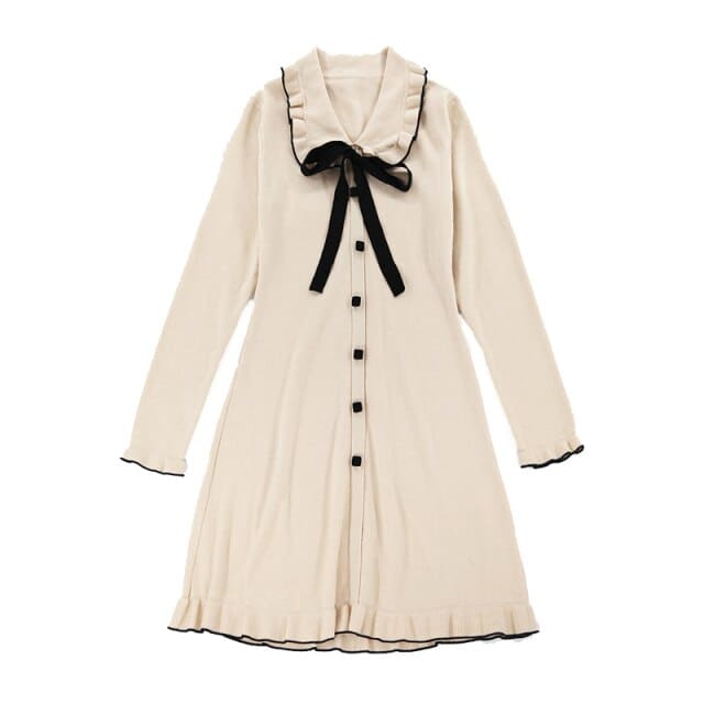Pink/Beige Korean Elegant Princess Sweet Bow Knitted Dress