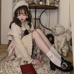 Pink/Beige Korean Elegant Princess Sweet Bow Knitted Dress