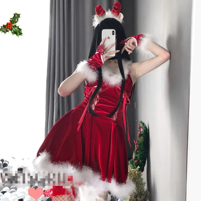 Pink/Red Christmas Lace Dress