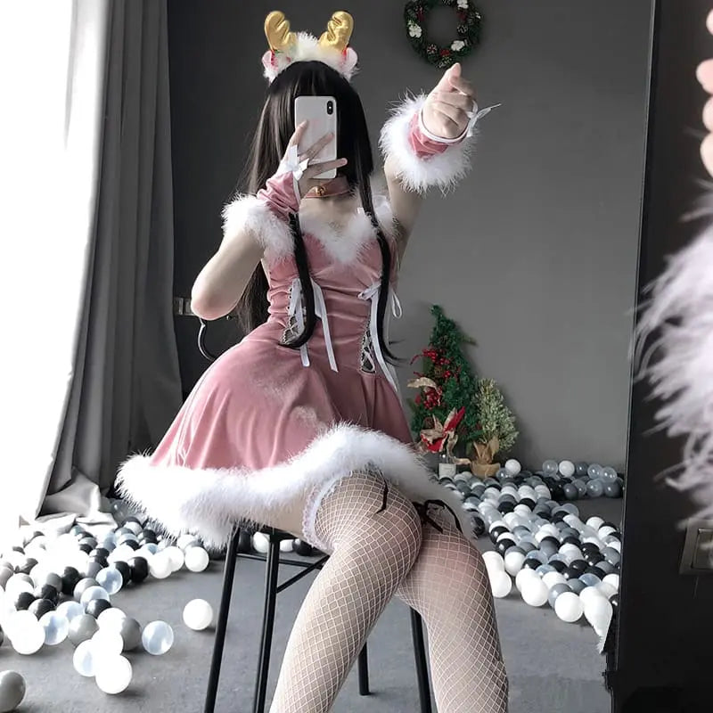 Pink/Red Christmas Lace Dress