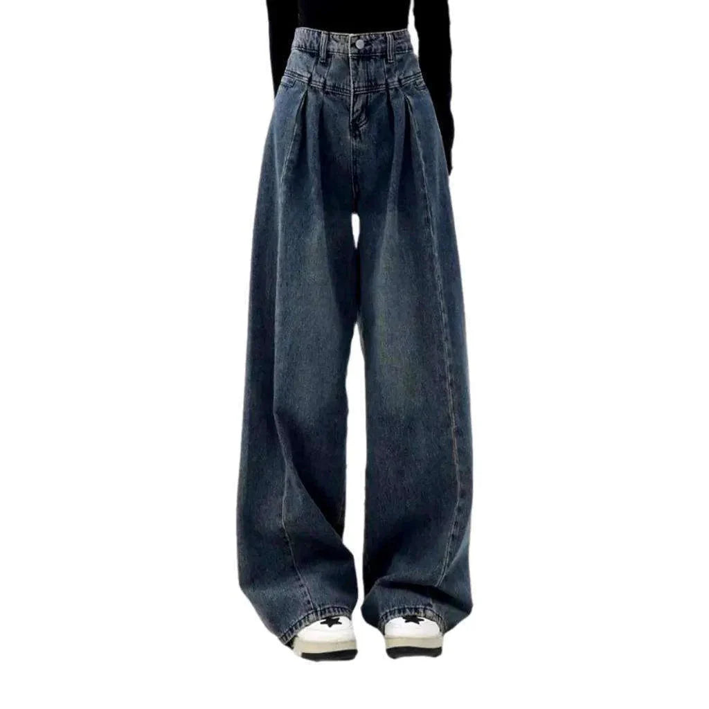 Pleated waistline fashion jeans