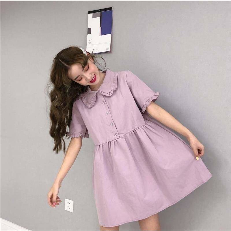 Preppy Style Purple Cute Girls A-line Midi Dress