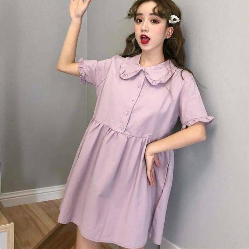 Preppy Style Purple Cute Girls A-line Midi Dress
