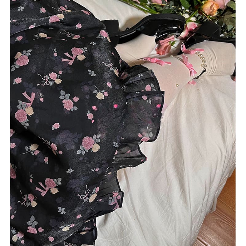 Princess Pink Roses Black Casual Lolita Dress