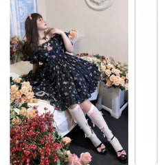Princess Pink Roses Black Casual Lolita Dress