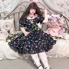 Princess Pink Roses Black Casual Lolita Dress